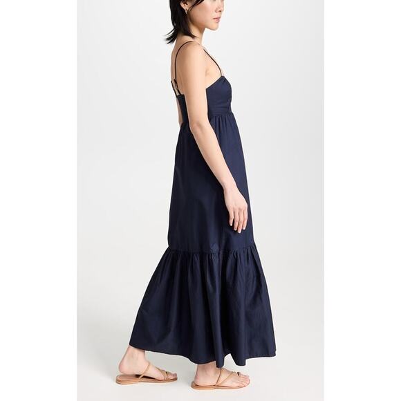 XIRENA Freya Dress Navy Blue Cotton Smocked Maxi Ruffle Hem Tuckernuck - Picture 3 of 14